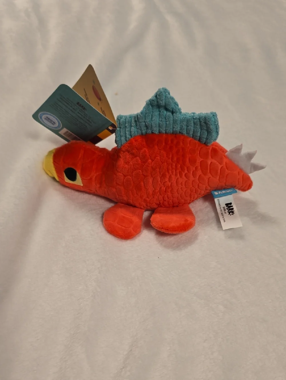Bark Stella Stegosaurus Plush Dog Toy - Orange, Yellow & Teal Small 0-20‎ Pounds